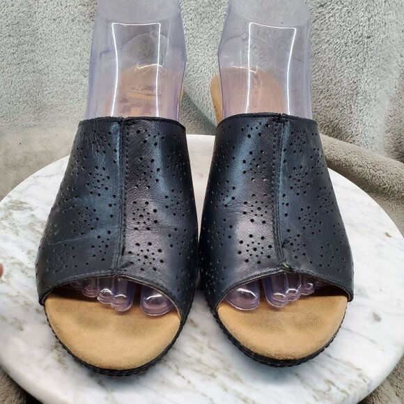 Clarks Shoes Womens Size 9 Black Leather Helio Corridor Wedge Sandals - Picture 5 of 10